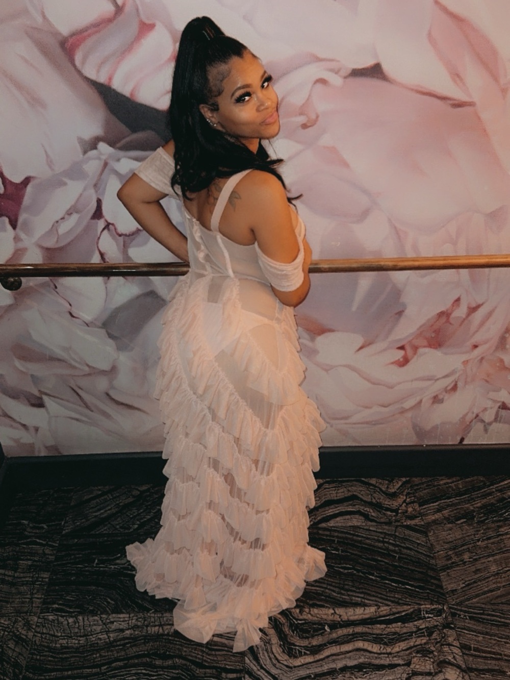 Elegant pink Ruffle Tiered Maxi Dress